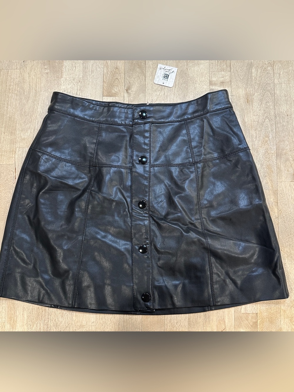 NWT Free People Black Faux Leather Button-Front Mini Skirt